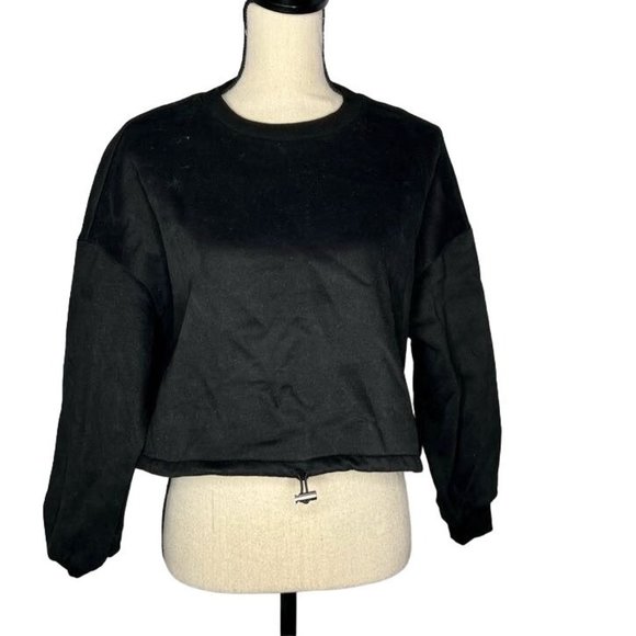 Cali Be Tops - Cali Be Black Crewneck Long Sleeve Drawcord Sweatshirt Women's Size Medium M